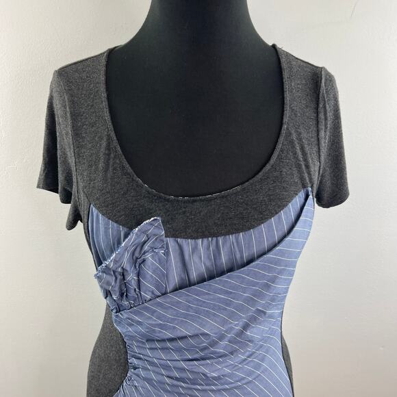 Anthropologie OS One September Striped Twist Layer Top Gray Blue Size S Small - Picture 2 of 9